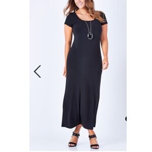 Heart & Hips Black Maxi Dress‎ Short Sleeve Scoop Neck Casual Comfy Womens